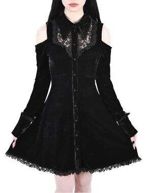 Killstar dead silent velvet cold shoulder lace corset mini dress